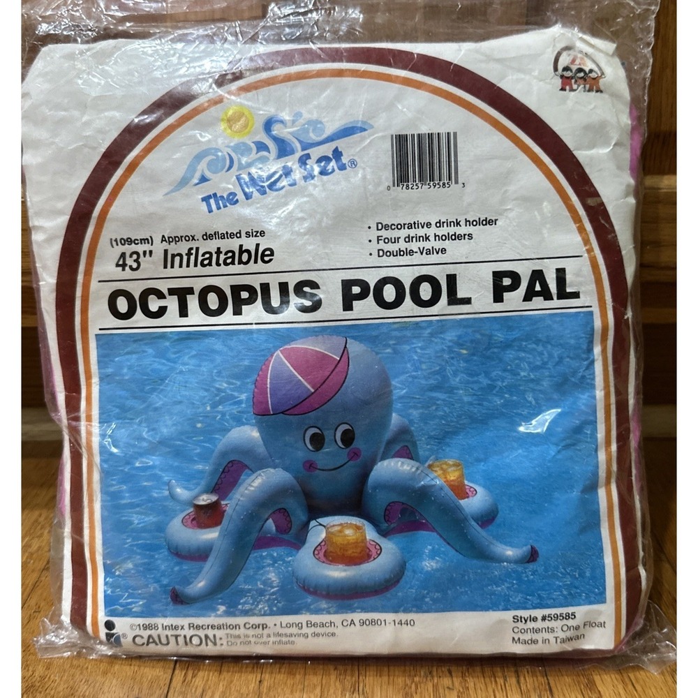 Vintage Rare 1988 Intex The Wet Set 43" Octopus Pool Pal Inflatable Drink Holder